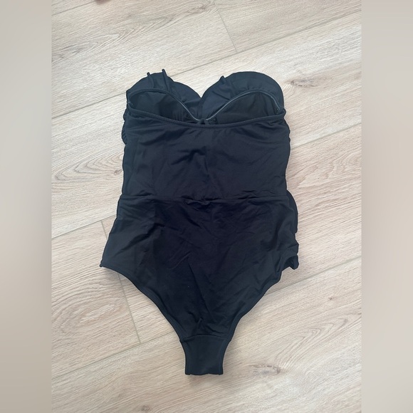 H&M Black One Piece Swimsuit with Deep V-Neck and Ruched Fabric - Picture 2 of 3
